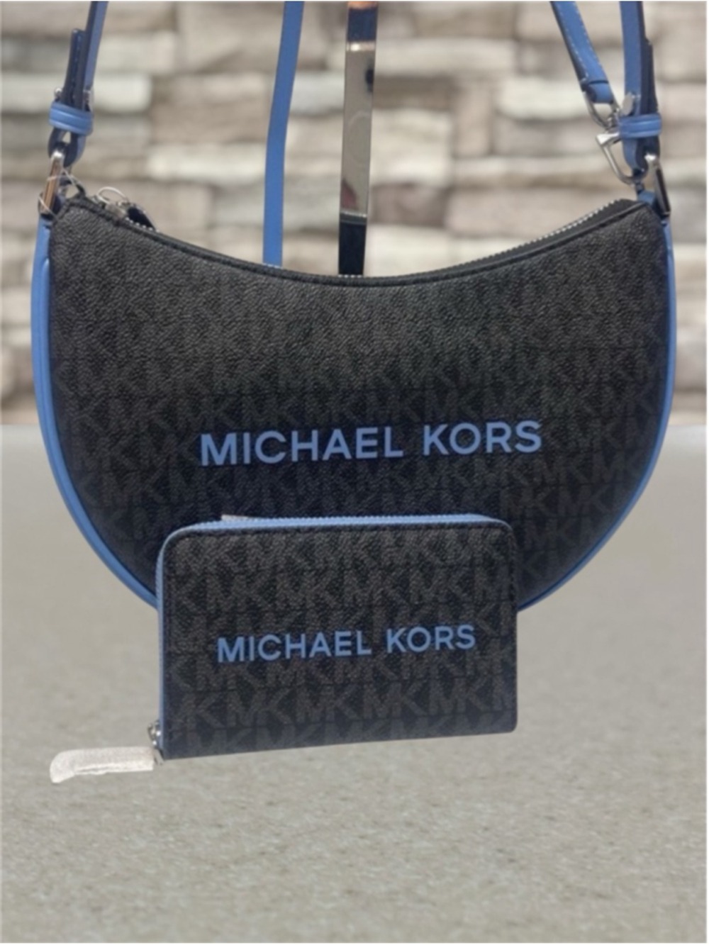 Michael Kors Kyla Small Conv Pouchette & Matching Wallet South Pacific Blue Logo